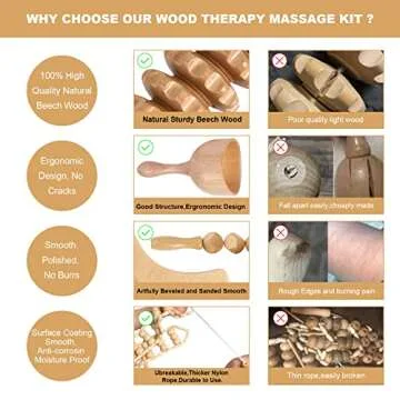 OYHMC Wood Therapy Massage Tools Professional Maderoterapia Kit Body Sculpting Tools for Lymphatic Drainage and Anti-Cellulite.Wood Massager Roller Rpoe for Back and Muscle Pain Relief (5pcs)