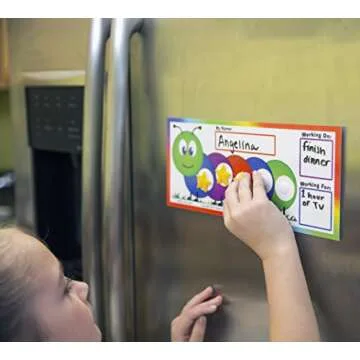 Kenson Kids “I Can Do It!” Caterpillar Token Board Dry Erase Star Chart for Kids Incentive – Ages 3-10 Colorful Magnetic Reward Chart with Positive-Reinforcement Stars and Customizable Goal Box.