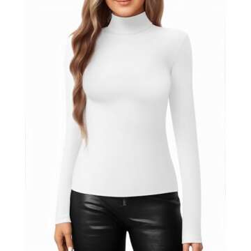 MANGOPOP Women's Mock Turtle Neck Slim Fit Tee Shirt