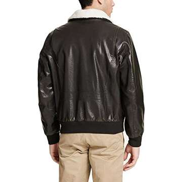 Dockers Men's Maverick Faux Leather Sherpa Collar Aviator Bomber Jacket (Standard & Big-Tall), dark brown, Small