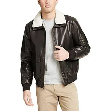 Dockers Men's Maverick Faux Leather Sherpa Collar Aviator Bomber Jacket (Standard & Big-Tall), dark brown, Small