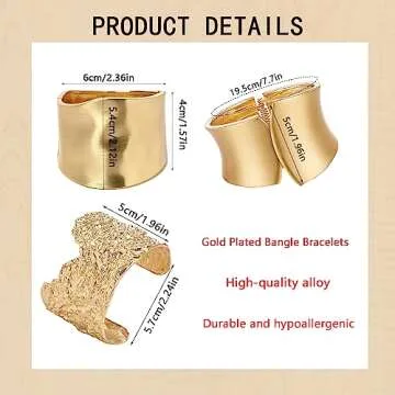 CASDAN 3 Pcs Gold Cuff Bracelets for Women Stylish Bangles