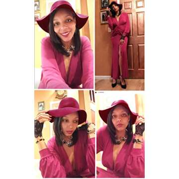 Bienvenu Women's Floppy Hat, Wide Brim Felt Wool Fedora Hat, Ribbon Band Dressy Party Hat, Burgundy