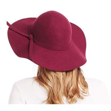 Bienvenu Women's Floppy Hat, Wide Brim Felt Wool Fedora Hat, Ribbon Band Dressy Party Hat, Burgundy