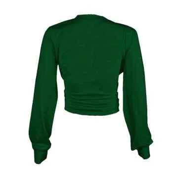 Zoyami Womens Sexy Tie Front Crop Top Long Sleeve Graphic Tee Shirt Clubwear Green Medium