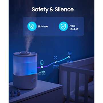Pharata Humidifiers for Bedroom Large Room, 2.5L Cool Mist Humidifier with Essential Oil Diffuser, Top Fill Humidifier for Baby, Home, Plant, Ultrasonic Humidification for whole house, Auto Shut-Off