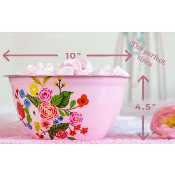 Large Hand Painted Stainless Steel Fruit Bowl - Decorative Floral Salad Mixing and Serving Bowl - Traditional Kashmiri Art for Home Decor (Pink).