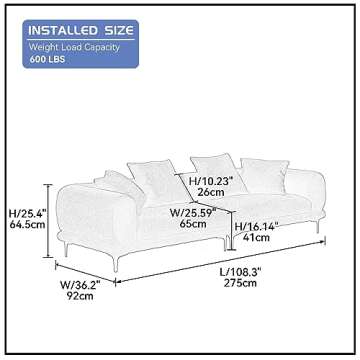 LyuHome 108.3" Modern Sectional Sofa, 3 Seat Sofa Couch for Living Room, Comfy Couch, Deep Seat Sofa...