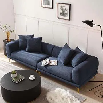 LyuHome 108.3" Modern Sectional Sofa, 3 Seat Sofa Couch for Living Room, Comfy Couch, Deep Seat Sofa, mid-Century upholstered Sofa for Bedroom, Apartment (Blue)