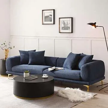 LyuHome 108.3" Modern Sectional Sofa, 3 Seat Sofa Couch for Living Room, Comfy Couch, Deep Seat Sofa, mid-Century upholstered Sofa for Bedroom, Apartment (Blue)
