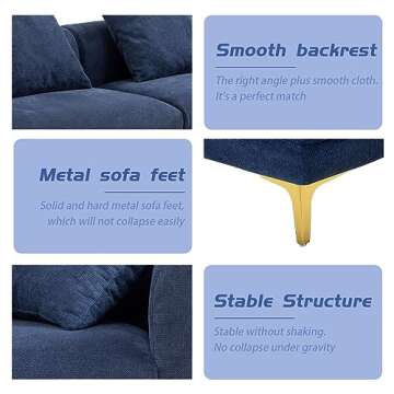 LyuHome 108.3" Modern Sectional Sofa, 3 Seat Sofa Couch for Living Room, Comfy Couch, Deep Seat Sofa, mid-Century upholstered Sofa for Bedroom, Apartment (Blue)