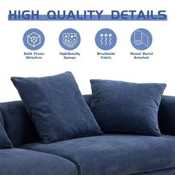 LyuHome 108.3" Modern Sectional Sofa, 3 Seat Sofa Couch for Living Room, Comfy Couch, Deep Seat Sofa, mid-Century upholstered Sofa for Bedroom, Apartment (Blue)