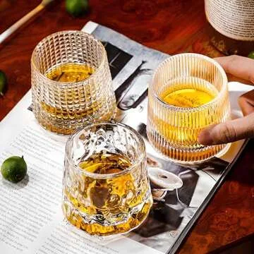 RareCi Crystal Whiskey Glasses 5 OZ Set of 3, Rotatable Old Fashioned Glasses, Tumbler Rocks Bar Gla...