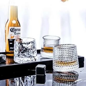RareCi Rotatable Crystal Whiskey Glasses Set - 5 oz