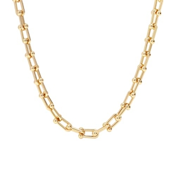 14K Gold Plated Bamboo Lock Chain Adjustable Necklace for Women