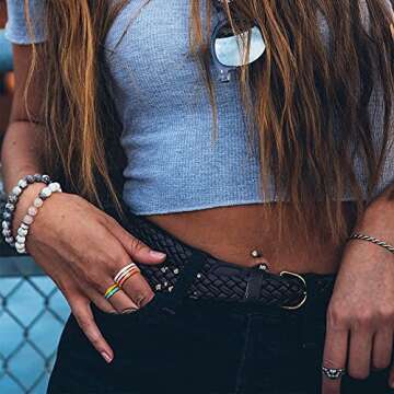 YOOESTORES82 5PC Simple Colorful Bands Stacking Rings Set for Women. Boho Enamel Knuckle Ring Sets G...