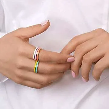 YOOESTORES82 5PC Simple Colorful Bands Stacking Rings Set for Women. Boho Enamel Knuckle Ring Sets Gold Joint Midi Multiple Finger Rings (7)