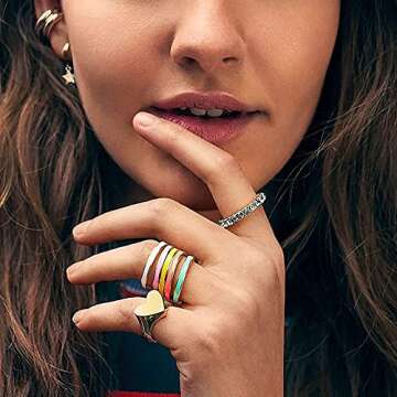 YOOESTORES82 5PC Simple Colorful Bands Stacking Rings Set for Women. Boho Enamel Knuckle Ring Sets Gold Joint Midi Multiple Finger Rings (7)