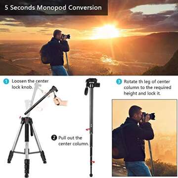 Versatile 72-Inch Tripod for DSLR & Phone - MH1 Silver