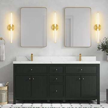 Bathroom Vanity Lights, LED Bathroom Light Fixtures Set of 2, Modern Brass Gold Bathroom Lights Over Mirror, Dimmable LED Sconces Wall Lighting Gold Wall Sconce Light Bar, 3000K 4000K 5000K Selectable