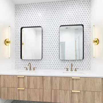 Bathroom Vanity Lights, LED Bathroom Light Fixtures Set of 2, Modern Brass Gold Bathroom Lights Over Mirror, Dimmable LED Sconces Wall Lighting Gold Wall Sconce Light Bar, 3000K 4000K 5000K Selectable