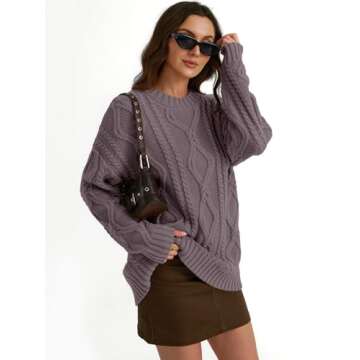 Trendy Queen Oversized Sweaters Womens Plus Size 2025 Fall Fashion Outfits Cable Knit Crewneck Pullover Cute Chunky Long Tunic Top Winter Old Money Clothes with Leggings