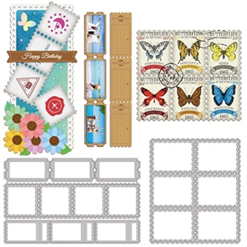 GLOBLELAND Stamp Frame Pattern Cutting Dies Postage Stamp Wave Edge Embossing Stencil Template Embos...