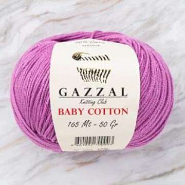 Gazzal Baby Cotton 1.76 Oz (50g) / 150 Yrds (165m) Soft, Fine Baby Yarn, 60% Cotton (Lilac Puple - 3414)