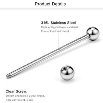 Lcolyoli 16G Industrial Barbell Surgical Steel Short Cartilage Earring Body Piercing Jewelry for Wom...