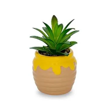 Disney Winnie The Pooh Hunny Pot 3-Inch Ceramic Mini Planter with Artificial Succulent - Cute Home D...
