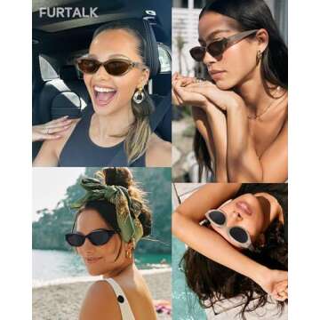 FURTALK Oval Cat Eye Sunglasses, Vintage 90s Style Frame, Polarized Lens, UV Protection (Brown)