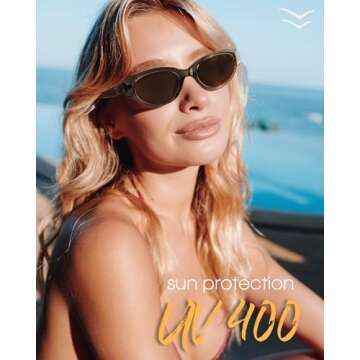 FURTALK Oval Cat Eye Sunglasses, Vintage 90s Style Frame, Polarized Lens, UV Protection (Brown)