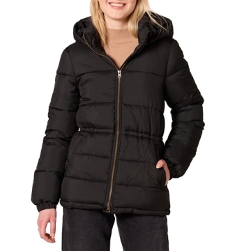 Amazon Essentials Women’s Heavyweight Quilted Hooded Puffer Jacket for Winter, Black, X-Large