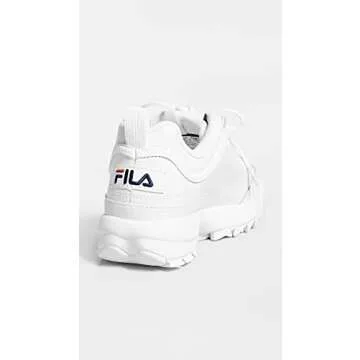 Fila Women's Disruptor II Premium Comfortable Sneakers, White/Navy/Red, 7