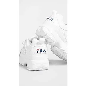 Fila Women's Disruptor II Premium Comfortable Sneakers, White/Navy/Red, 7
