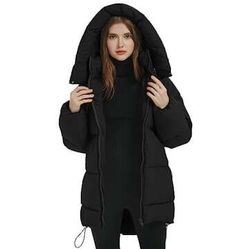 Flygo Womens Hooded Quilted Puffer Jacket Mid-Length Padded Warm Winter Heavyweight Coat Outerwear(B...
