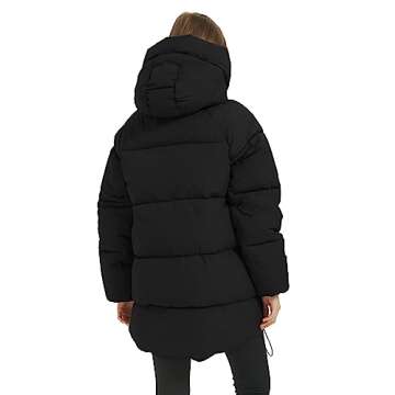Flygo Womens Hooded Quilted Puffer Jacket Mid-Length Padded Warm Winter Heavyweight Coat Outerwear(Black-S)