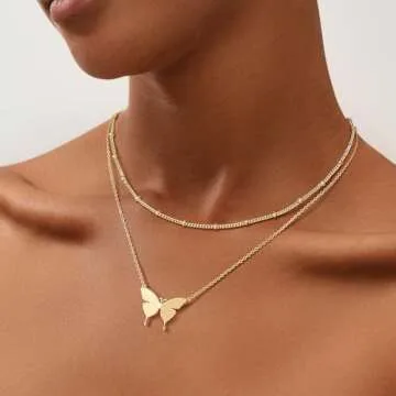 MEVECCO Gold Butterfly Pendant Necklaces,18K Gold Plated Dainty Cute Handmade Jewelry for Women …