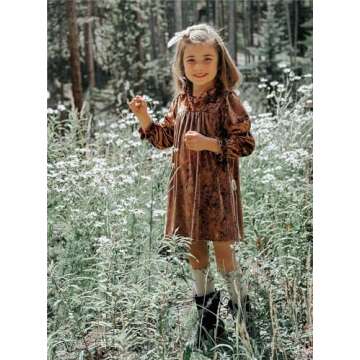 Elegantly Charming Khaki Velvet Dress for Toddler Girls