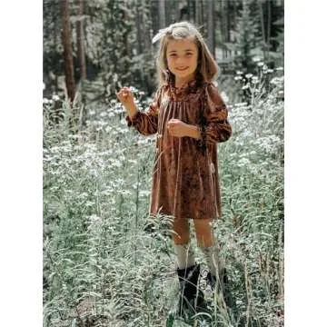 Elegantly Charming Khaki Velvet Dress for Toddler Girls