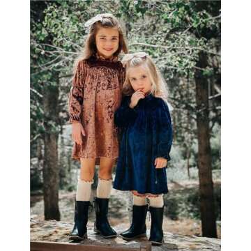 Elegantly Charming Khaki Velvet Dress for Toddler Girls