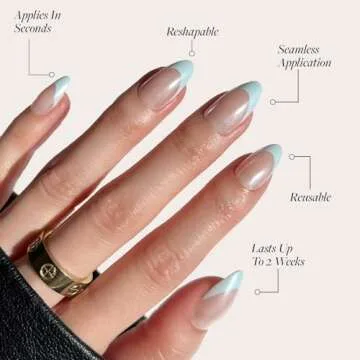 Glamnetic Press On Nails - Blueberry Icing | Short Almond Baby Blue French Tip Nails with a Glaze Finish | 15 Sizes - 30 Nail Kit with Glue