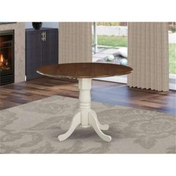 East West Furniture Dublin Modern Kitchen Table - Elegant 42" Round Dining Table in Walnut & Linen W...