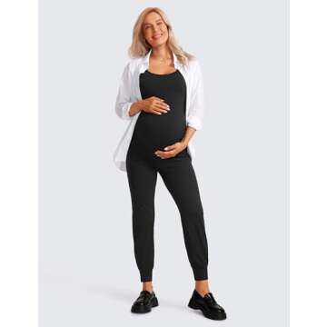 CRZ YOGA Womens Butterluxe Maternity Joggers with Pockets 27" - Workout Activewear Yoga Pregnancy Pants Buttery Soft Black Large