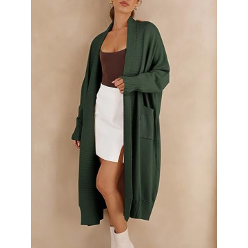 Danedvi Womens Long Cardigan Sweaters 2024 Fall Chunky Knit Oversized Slouchy Open Front Warm Coats with Pockets Army Green