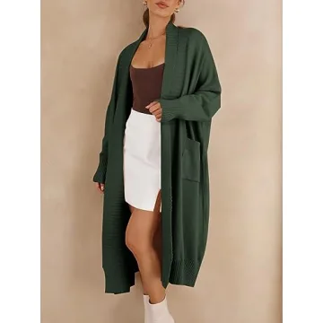 Danedvi Womens Long Cardigan Sweaters 2024 Fall Chunky Knit Oversized Slouchy Open Front Warm Coats with Pockets Army Green