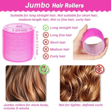 Jumbo Hair Curlers for Bouncy Curls - 60mm Self Grip Rollers