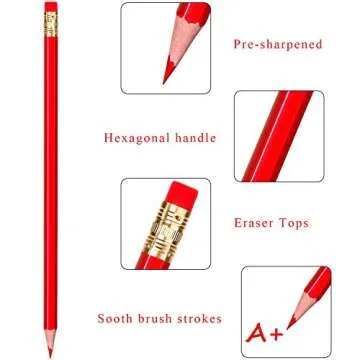 Zhanmai Checking Erasable Pencils Red Pencils Pre-Sharpened #2 HB with Erasable Tops for Checking Map Coloring Tests Grading (24 Pieces)