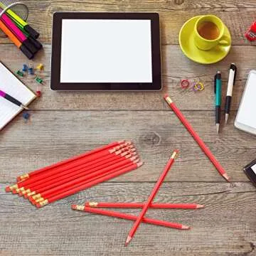 Zhanmai Checking Erasable Pencils Red Pencils Pre-Sharpened #2 HB with Erasable Tops for Checking Map Coloring Tests Grading (24 Pieces)