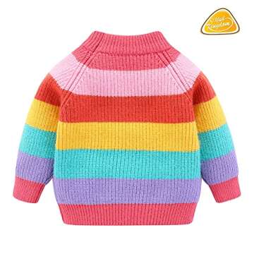 Mud Kingdom Fall Tops Baby Boys Girls Rainbow Stripes Ribbed Knit Color Block Long Sleeve Sweater Pi...